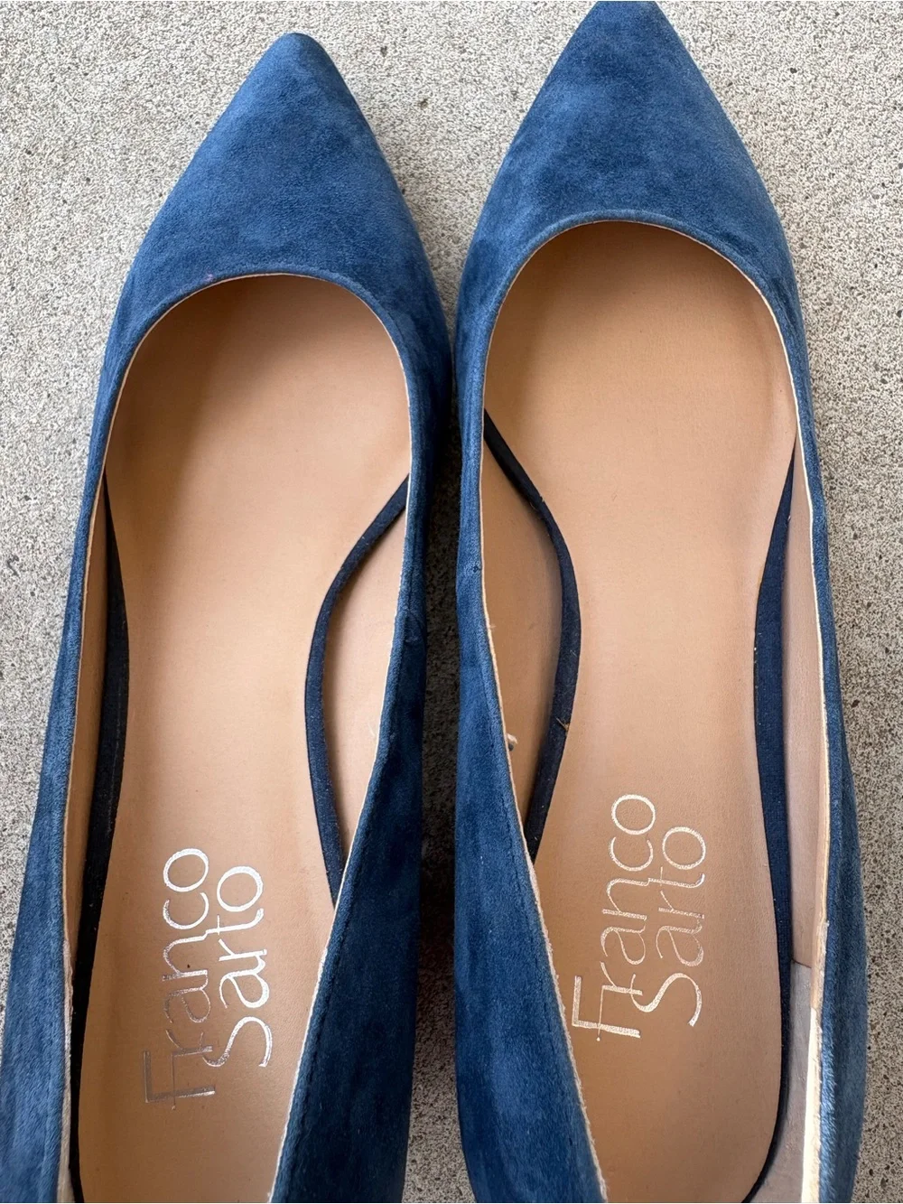 Franco Sarto Salino Blue Suede Pumps Pointed Toe Block Heel Heels NWOB Size 8M